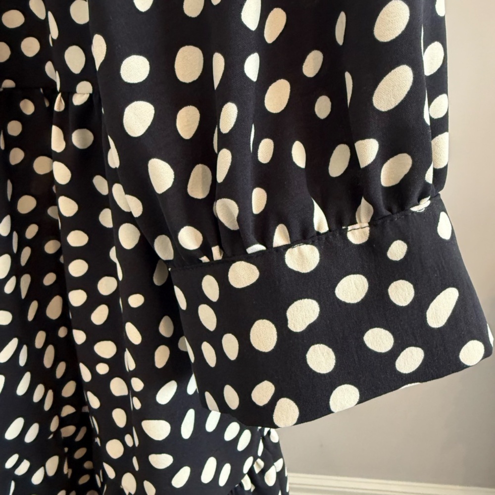 Who What Wear Black Polka Dot Mini Dress – Size L – Tie Neck, 3/4 Sleeve - Picture 5 of 8